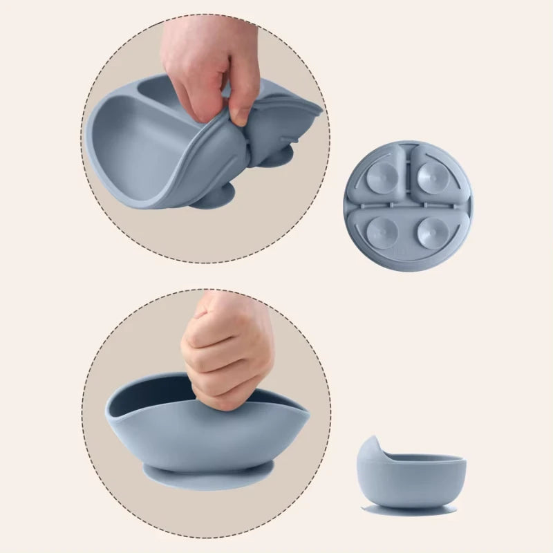 9pcs Baby Silicone Feeding Waterproof Set Children Suction Bowl Plate Spoon Fork Bibs Cup Kids Training Tablewear Bpa Free Gifts