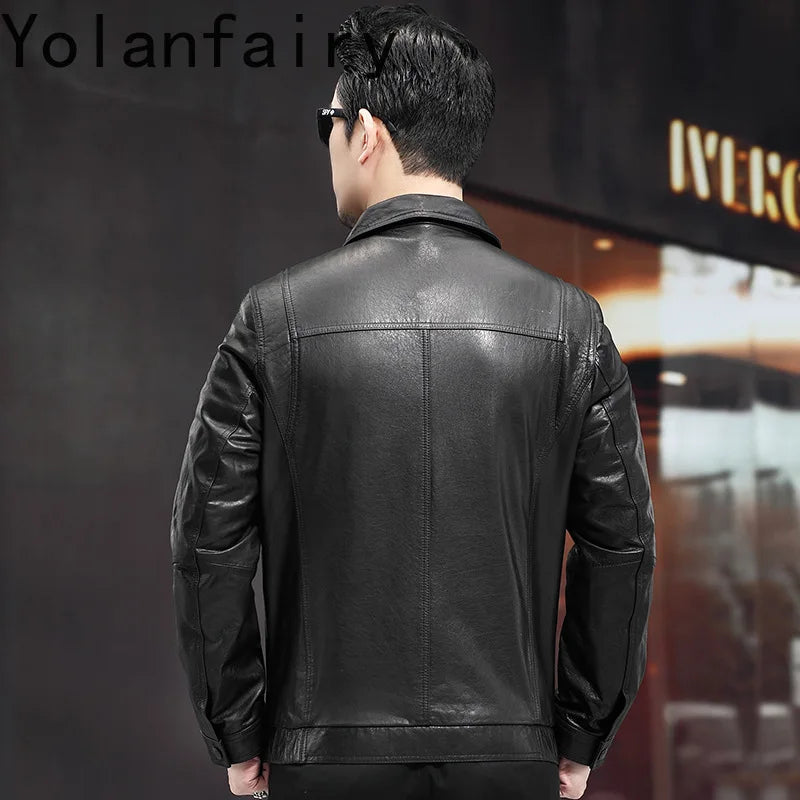 Men's Distressed Genuine Cowhide Leather Jacket – Spring Autumn Casual Slim Fit