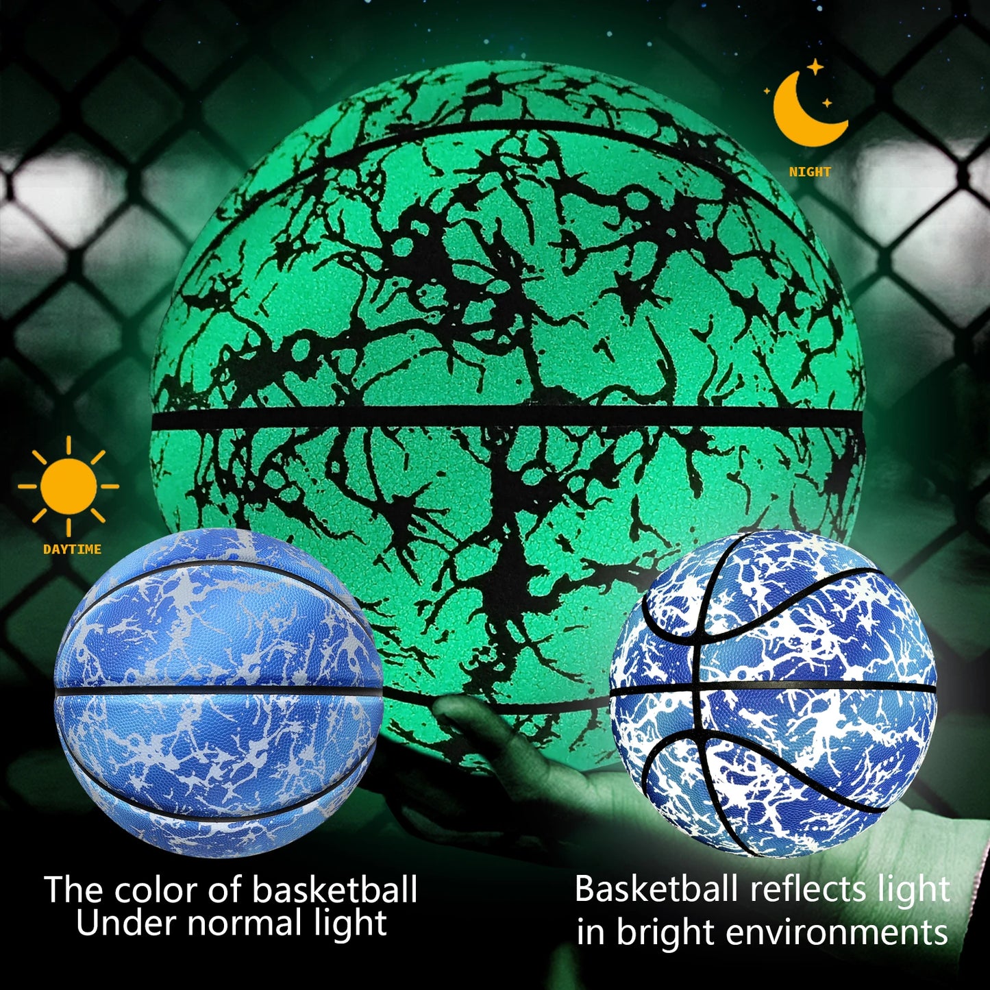 Night Use Composite Leather Luminous Size 5 6 7 Basketball For Boys&Girls-Night Ball Game,Glow In The Dark,In&Outdoor Training