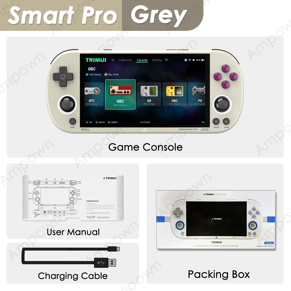 وحدة تحكم ألعاب محمولة Trimui Smart Pro بشاشة IPS مقاس 4.96 بوصة ونظام Linux وعصا تحكم وإضاءة RGB ومشغل ألعاب فيديو كلاسيكي Smartpro هدية