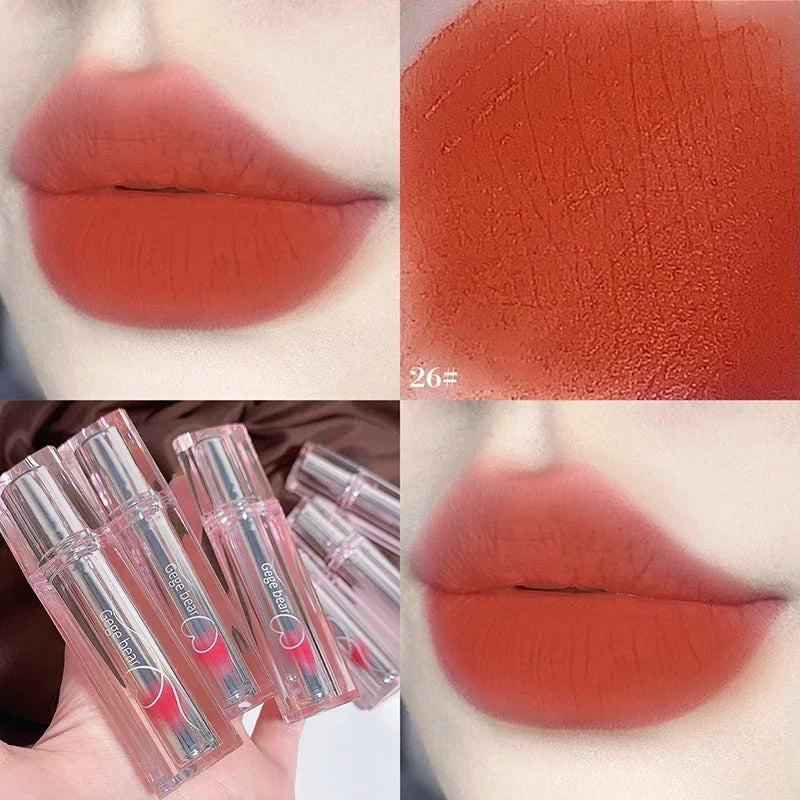 Retro Red Brown Tone Lipstick Mousse Matte Lip Mud Velvet Lip Glaze Non-Stick Cup Lipgloss Makeup Lip Tint Beauty Cosmetic