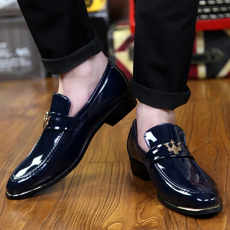 Men Glitter Leather Loafers – Pointed Toe Slip-On Party Dress Shoes