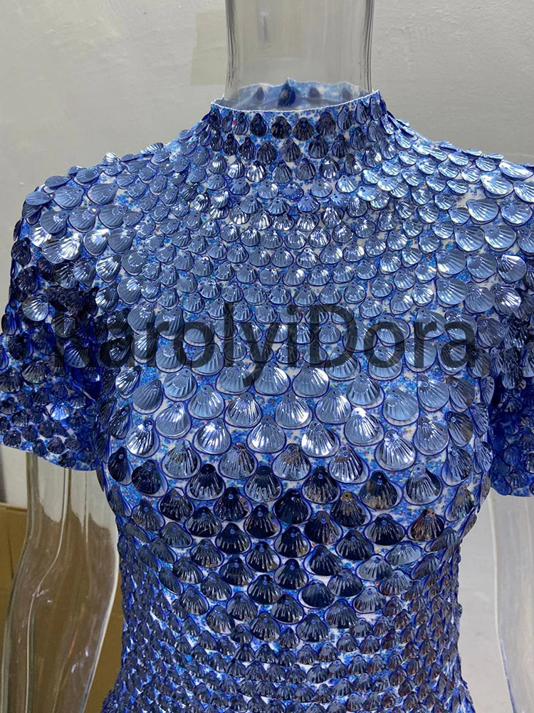 Sexy Black Shell Sequins Mini Dress Nightclub Dance High Quality Performance Clothing Bodysuit Birthday Red Dresses