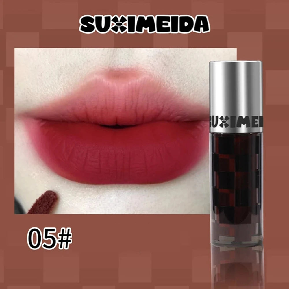 Punk Dark Red Lip Gloss Waterproof Lasting Matte Lipstick Smoky Nude Purple Matte Lipstick Natural Chocolates Lip Tint Makeup