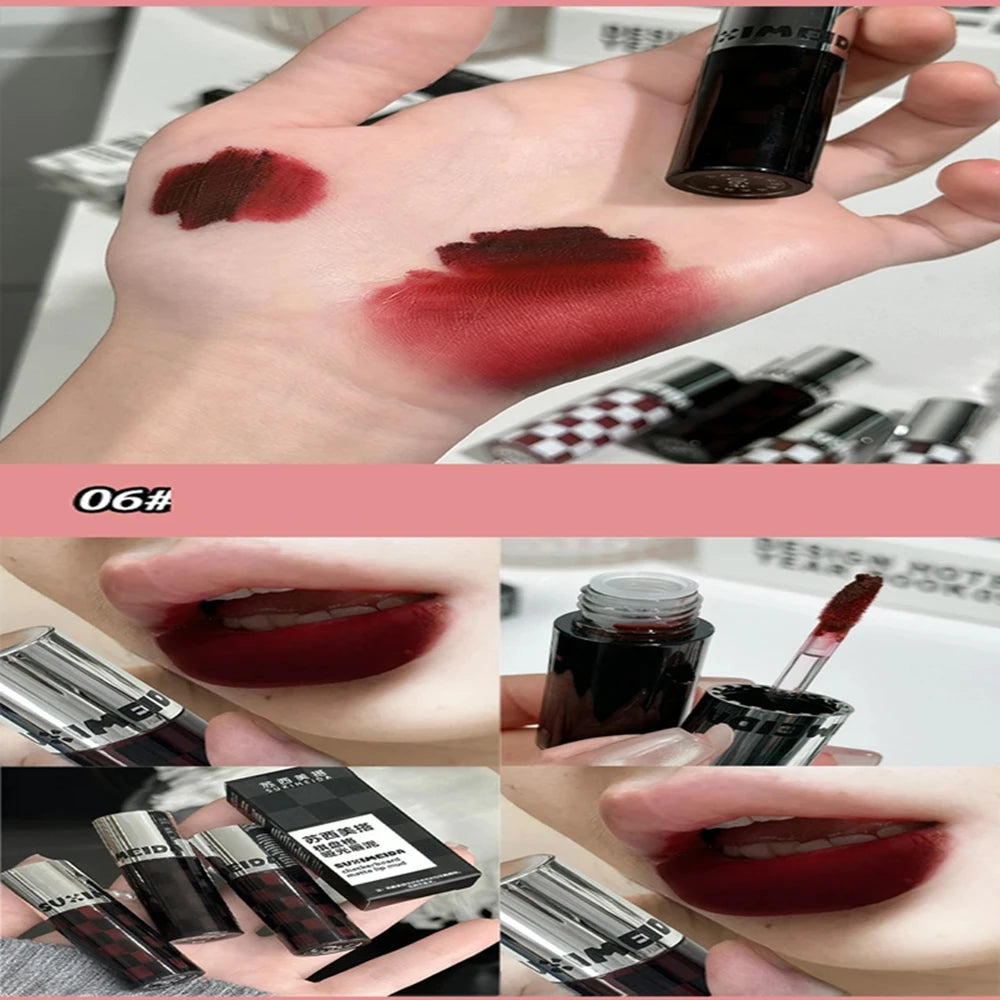 Punk Dark Red Lip Gloss Waterproof Lasting Matte Lipstick Smoky Nude Purple Matte Lipstick Natural Chocolates Lip Tint Makeup