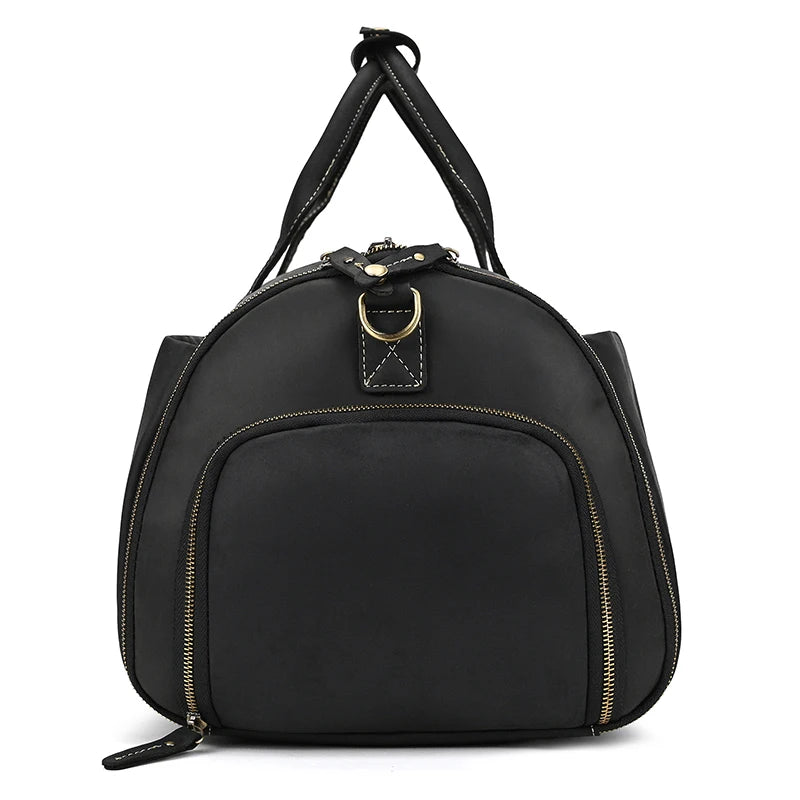 Crazy Horse Leather Folding Suit Bag Man Business Travel Bag With Shoe Pocket Clothes Cover Luggage Duffel Bag Man Bag For Suits