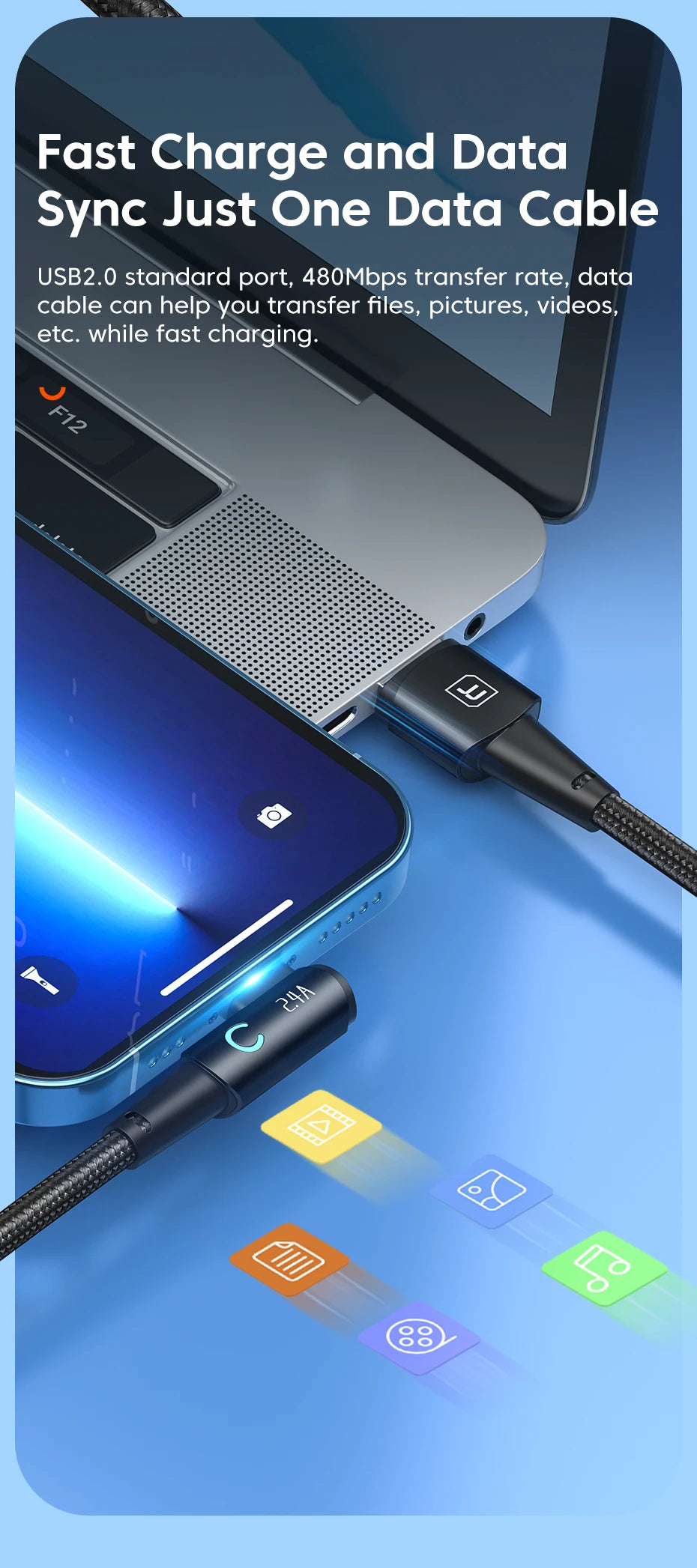 كابل Toocki USB لهاتف iPhone 14 13 12 11 Pro Max شاحن سريع كابل Lightning سلك USB لهاتف iPhone 12 11 X XR 8 7