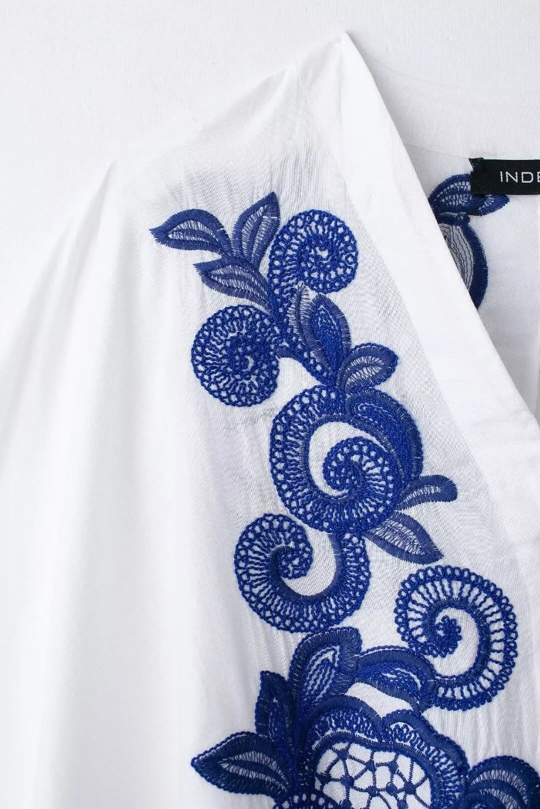 TRAFZA 2024 Women Skirt Set Blue Embroidery Three Quarter Bat Sleeve Shirt +Folds A Line Long Skirt Casual Loose Beach Holiday