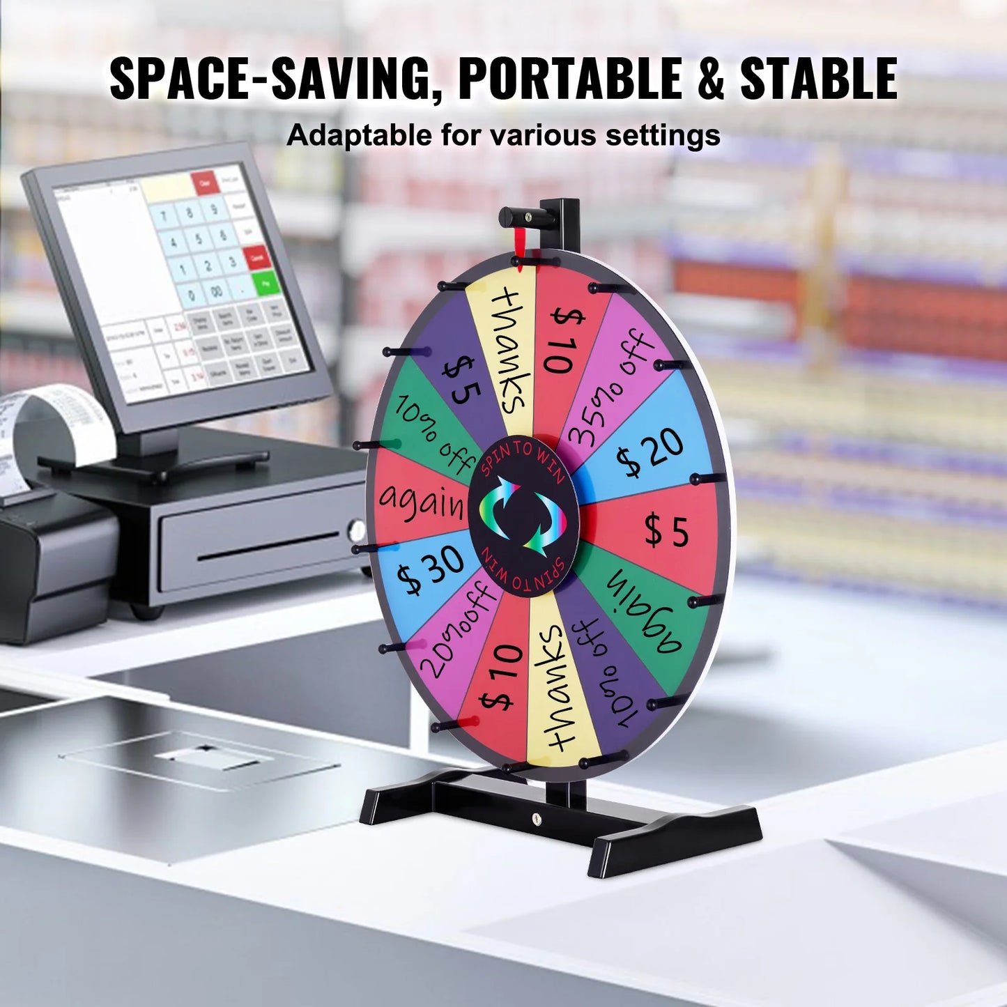 SucceBuy 18/24/36 inch Spinning Prize Wheel 14 Slots Spinning Wheel Tabletop Floor Standing Win Fortune Spin Games in Party Pub