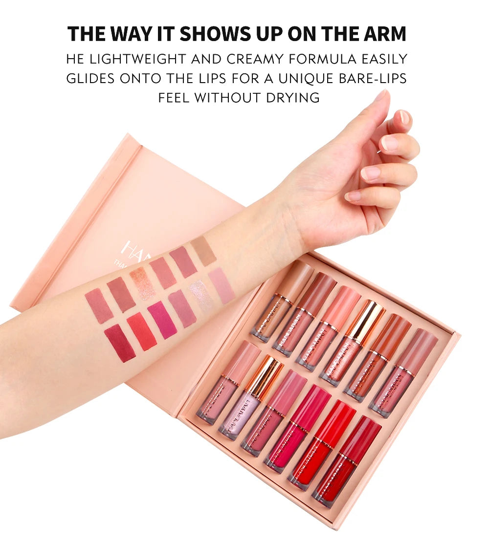 HANDAIYAN 12-Color Velvet Matte Lip Gloss Set - Liquid Lipstick Gift Box Set, Non-Sticky Lip Gloss