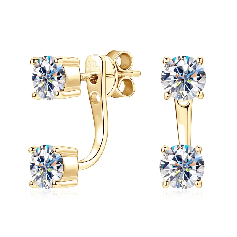 Lnngy Original 925 Sterling Silver Earrings Front Back Double Sided 5MM Moissanite Stud Earring For Women 2 in 1 Pierced Jewelry