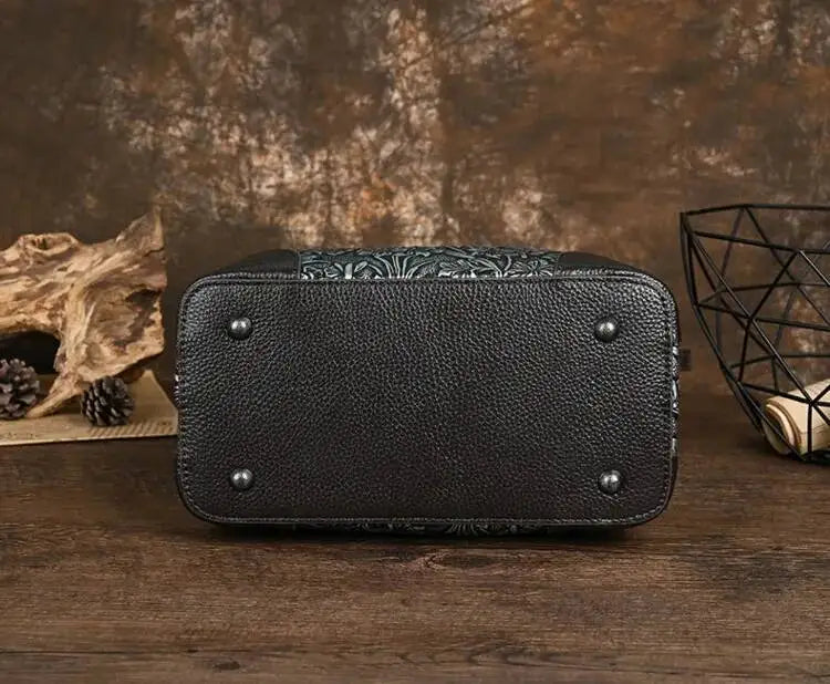 MOTAORA Retro Embossed Genuine Leather Women Shoulder Bucket Bag Luxury Cowhide Handbag Female New Large Capacity Crossbody Bags