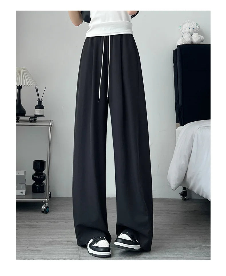 Qui Dry High Waist Wide Leg Knife Sports Pants Women's Thin New 2025 Casual Ice Silk Pants Spring Summer