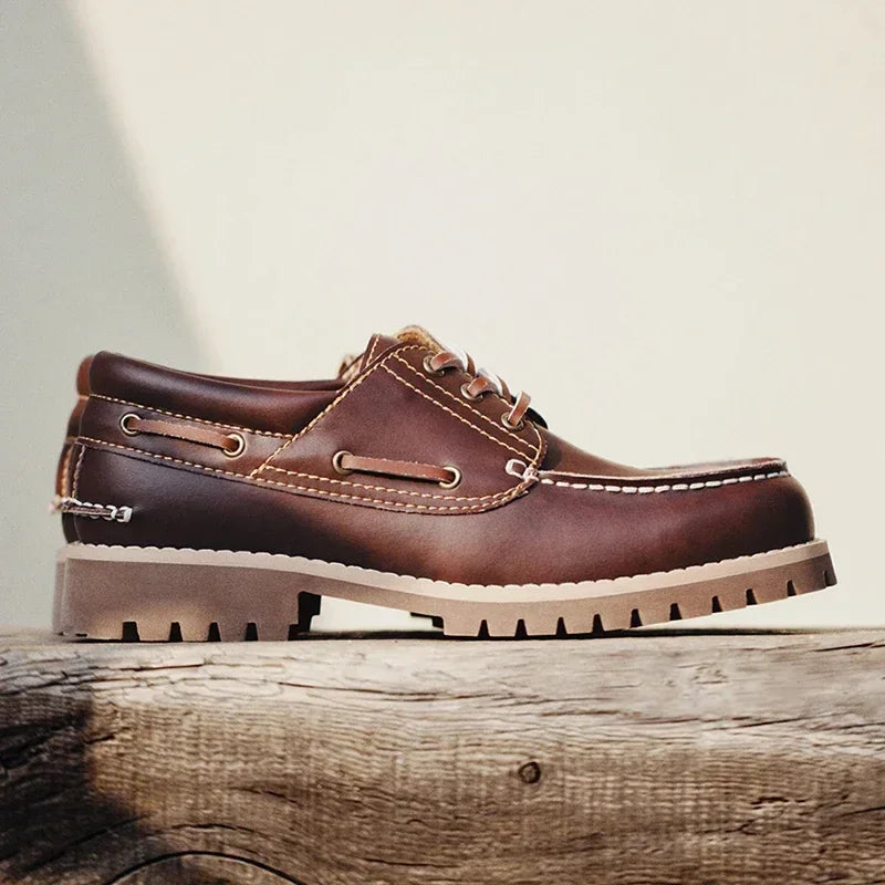 Retro Low-top British Style Work Shoes Casual Leather Breathable Boat Shoes