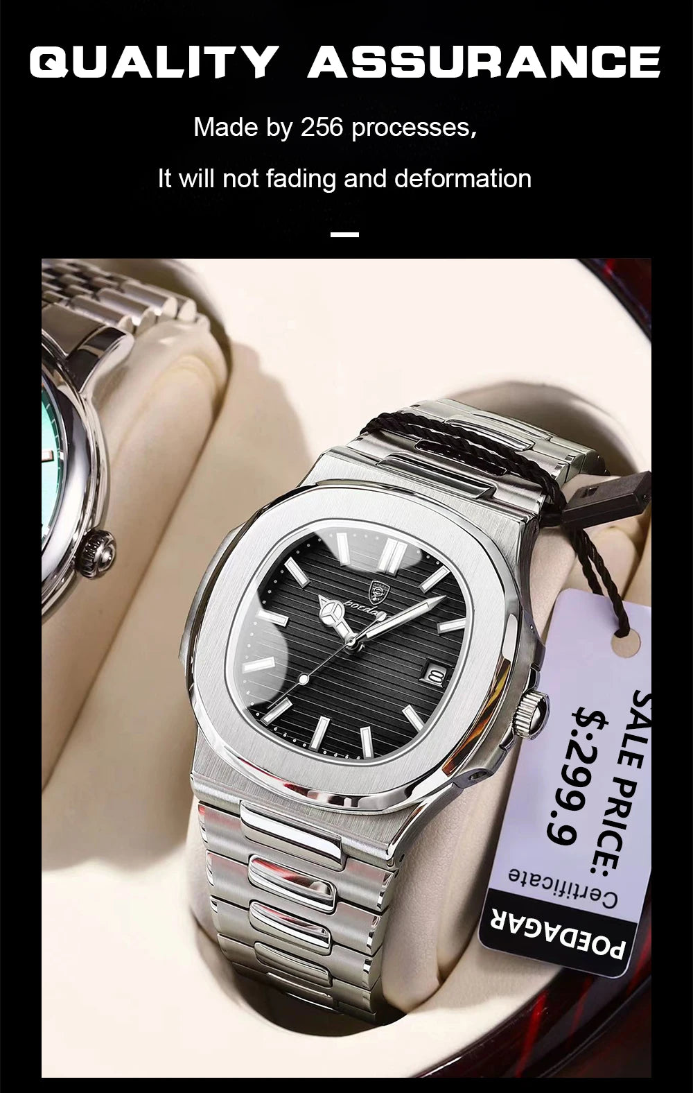 POEDAGAR Square Luxury Men Wristwatch Waterproof Luminous Date Stainless Steel Male Clock Business Sports Quartz Watches For Men