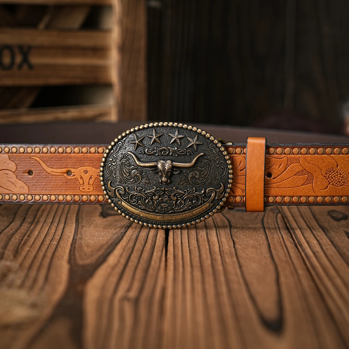 Men & Women-Western-Cowboy-PU Leather-Belts - Vintage Belt Floral Engraved Buckle Belt for Jeans