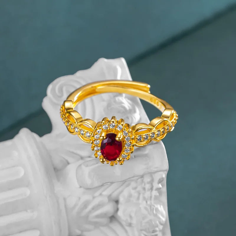 9999 24K real gold store, same gold women's ring, lively ruby, luxurious and beautiful jewelry