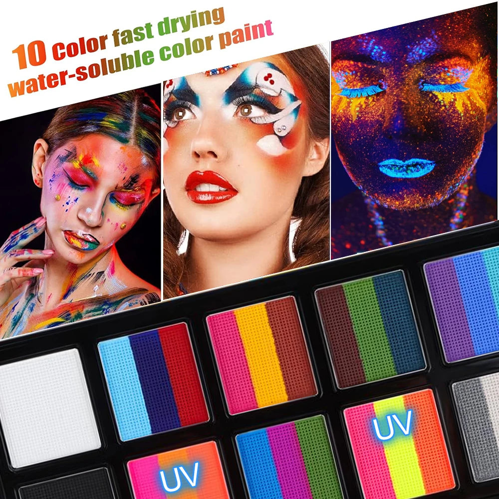 Body Face Painting Kit for Kids Adults,10 Color Face Makeup Palette with Brush,Halloween Carnival Artist Cosplay Art Party