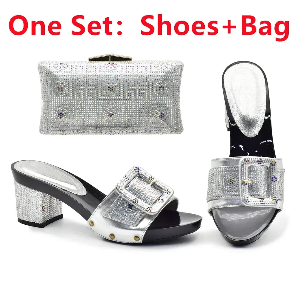 Peep Toe Slingback Pumps & Matching Bags – Italian Style Party Shoe Set with Rhinestone Luxury (Sizes 37-43)