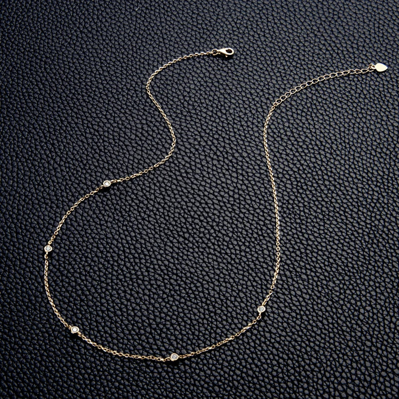 Lnngy 925 Sterling Silver Necklaces Round Cut 2.5mm/4mm Bezel Moissanite Choker Necklace for Women Multilayer Neck Jewelry