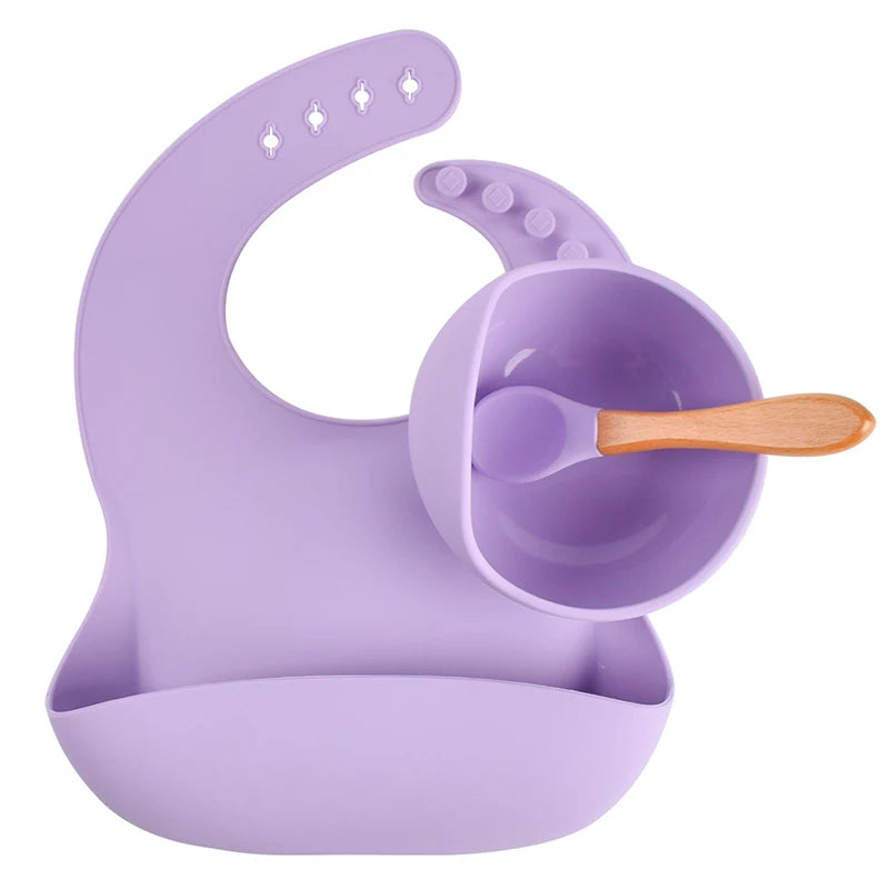 9pcs Baby Silicone Feeding Waterproof Set Children Suction Bowl Plate Spoon Fork Bibs Cup Kids Training Tablewear Bpa Free Gifts