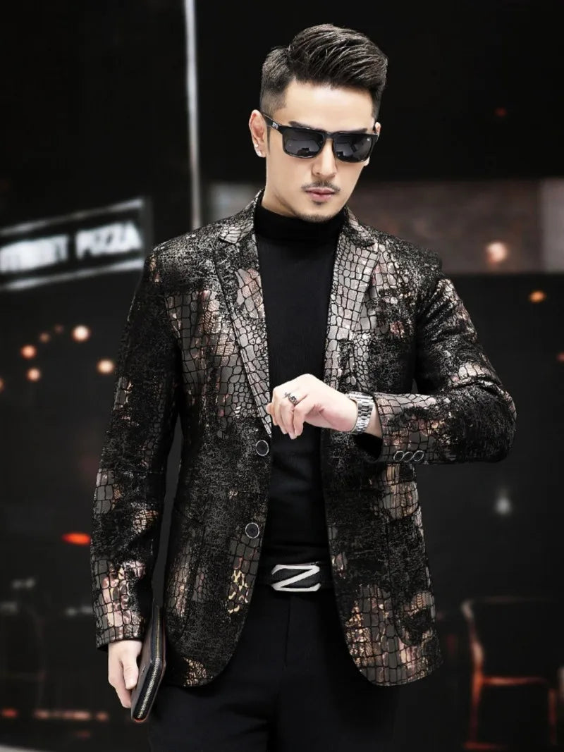 Luxury Mens Genuine Leather Suit Jacket Slim Single Breasted Vintage Sheepskin Blazers Spring Autumn Business Casual Mens Coat