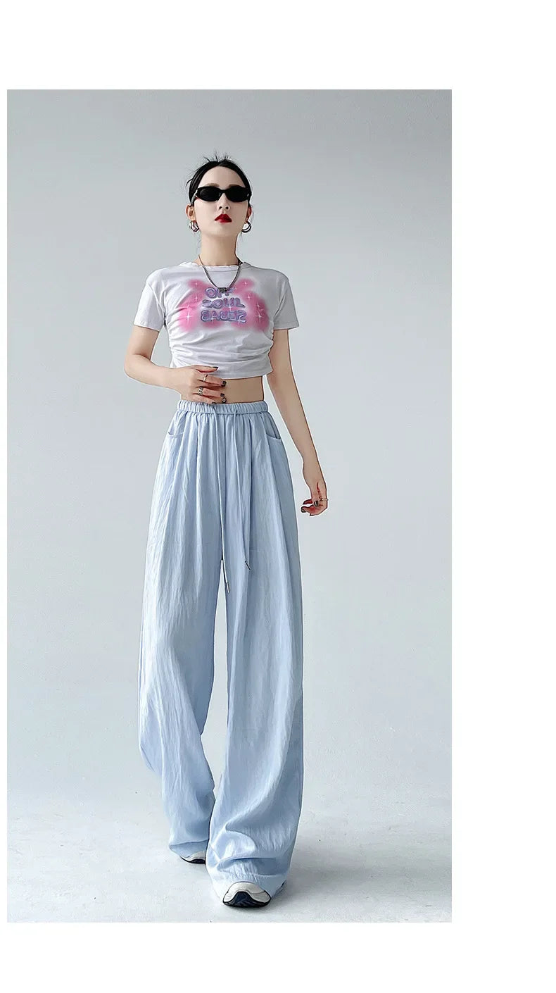Ice Silk Wide Leg Pants Women Summer Thin Loose Casual Sun Protection Straight Leg Yamamoto Pants Lazy Dragging Pants