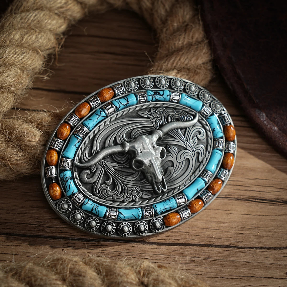 Western Belt Buckle – Vintage Cowboy Rodeo Style (Silver, Large)