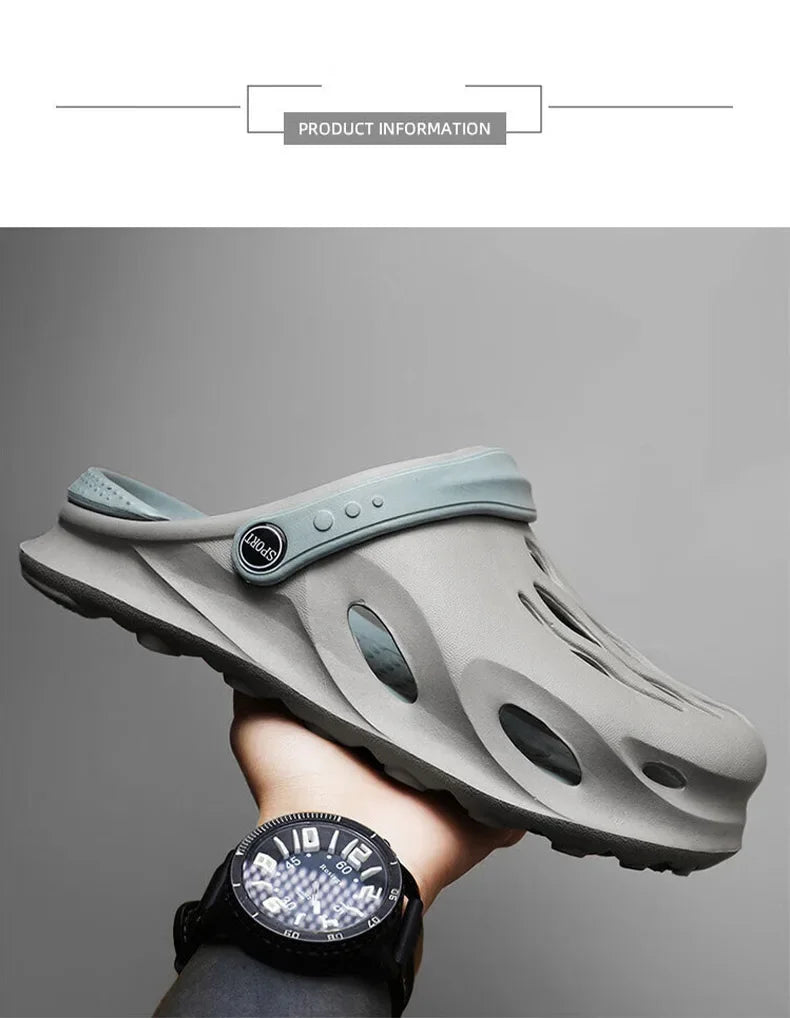 Summer Men's Fashion Beach Sandals Clogs Thick Sole Slipper Waterproof Anti-Slip Sandals Flip Flops Non-slip Soft EVA Hole Shoes