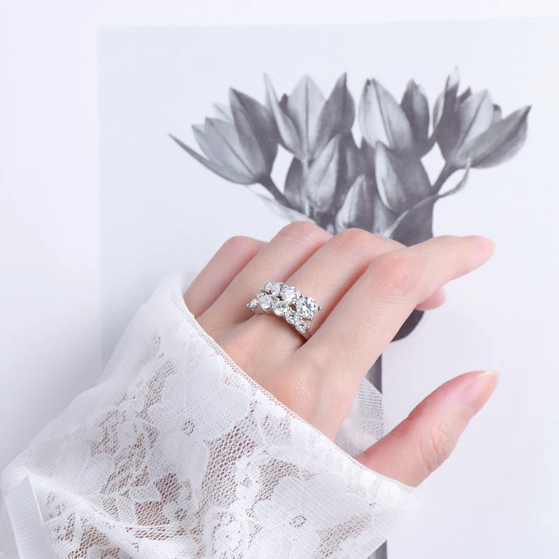Lnngy Adjustable Rings for Women 925 Sterling Silver Sparking Round Cut Moissanite Ring Engagement Wedding Party Jewelry Gift