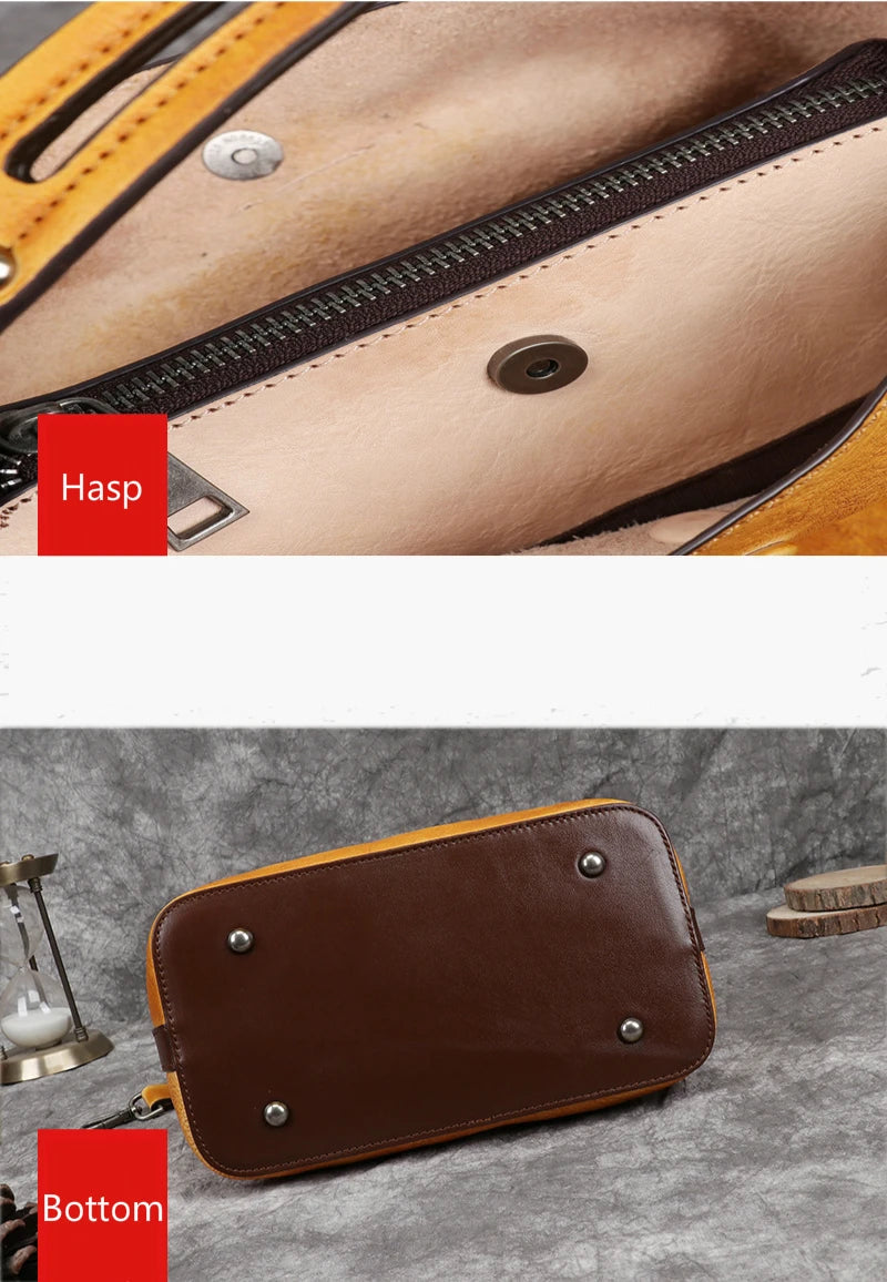 MOTAORA Women's Vintage Bucket Bag Genuine Top-Grain Leather Handmade Purse Luxury Designer Casual Office Travel Shoulder Bag