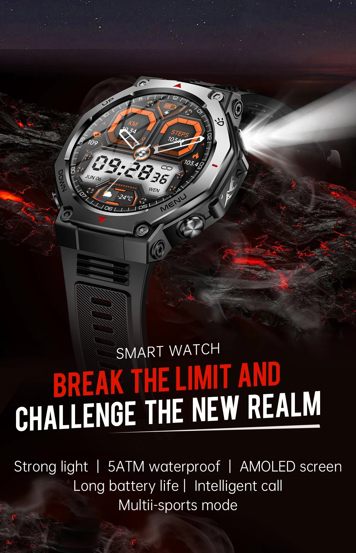 LIGE New 1.43 inch AMOLED Screen Smart Watch 525mAh Big Battery BT Call IPX8-5ATM Waterproof Sports Smartwatch For Android ios