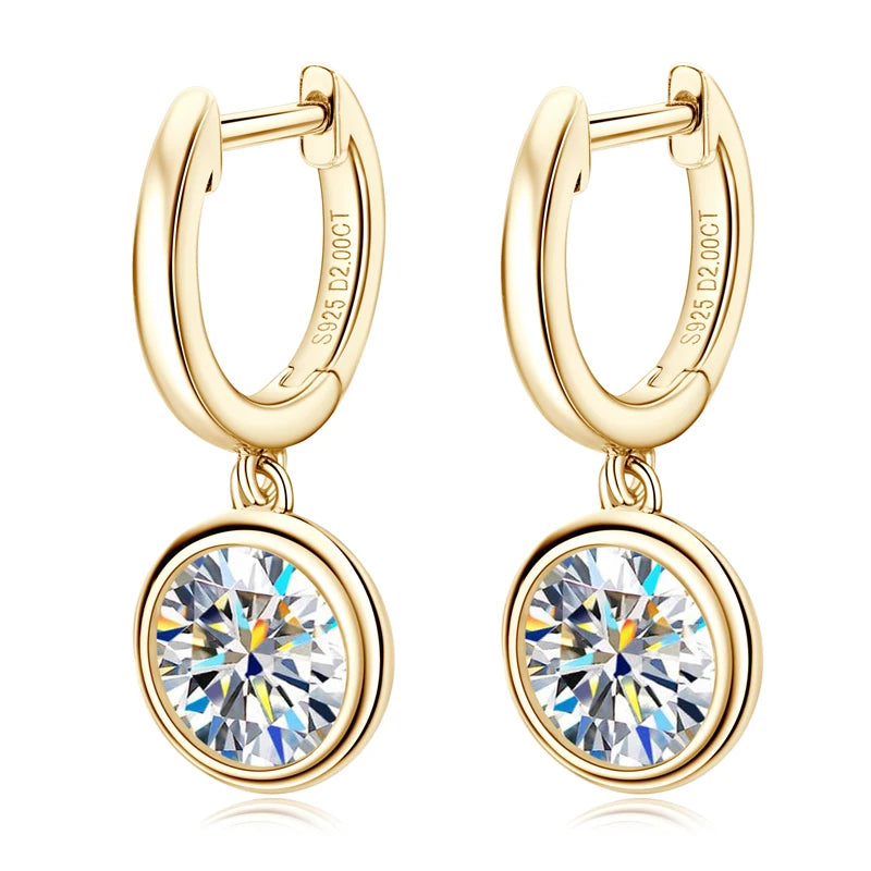 Lnngy 925 Sterling Silver Dangle Earring 1CT 2CT Round Bezel Setting Moissanite Drop Earrings For Women Girl Birthday Party Gift