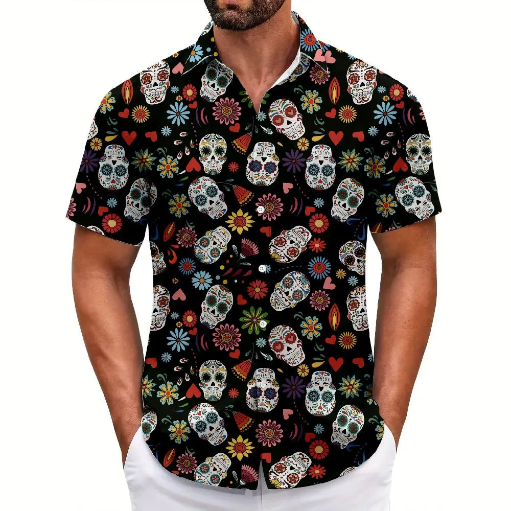 American casual full-print shirt men's Hawaii beach travel vacation short-sleeved shirt handsome casual Japanese style