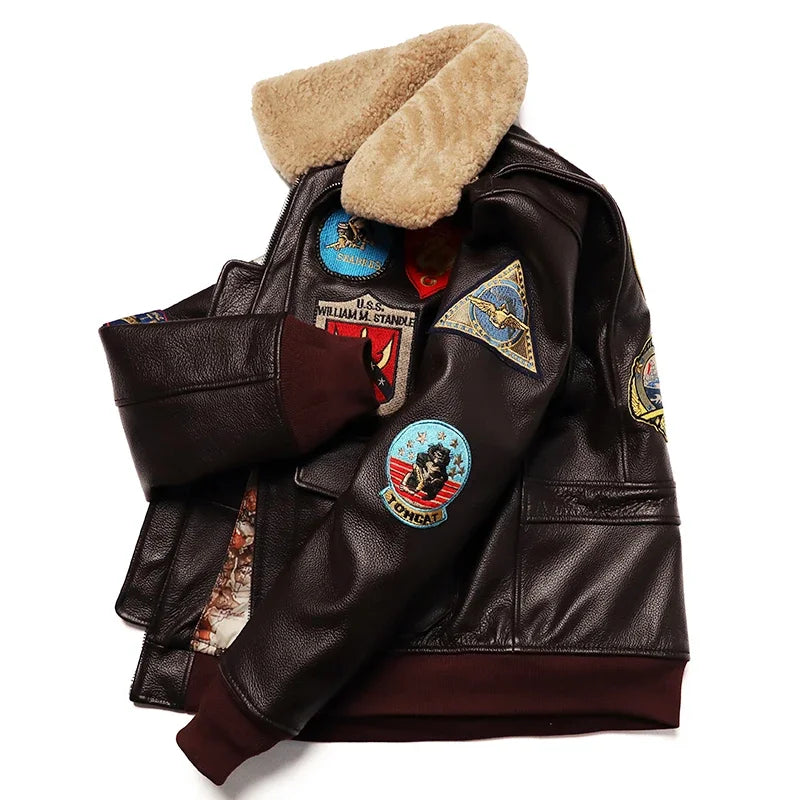 Men’s Military G1 Flight Jacket – Thick Quilted Cowhide Leather Winter Overcoat