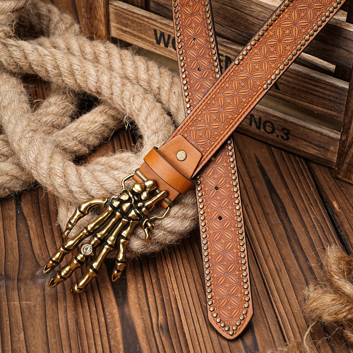 Men Women-Western-Cowboy-PU Leather-Belts - Vintage Belt Floral Engraved Buckle Belt for Jeans