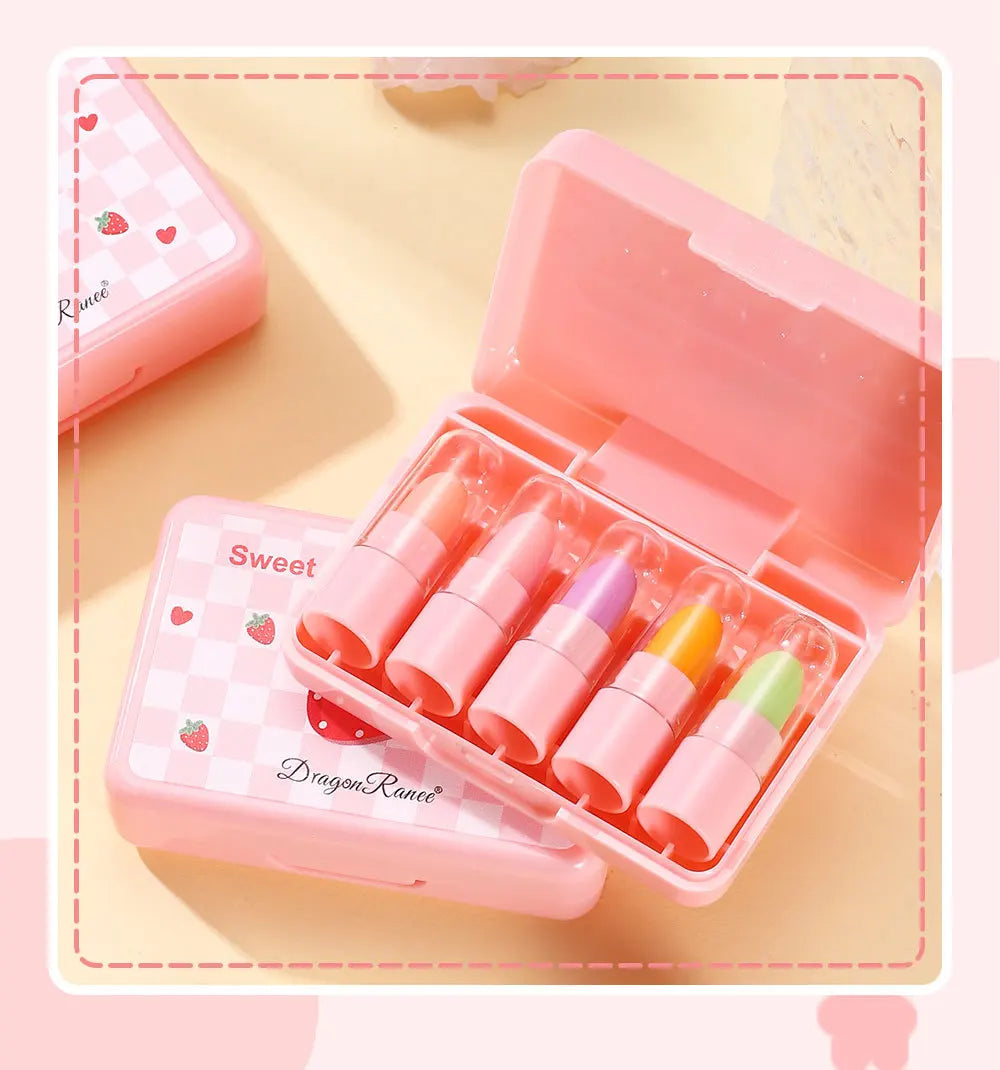 5pcs/set temperature change mini lipstick set fruit flavor is not easy to stick cup color change lipstick
