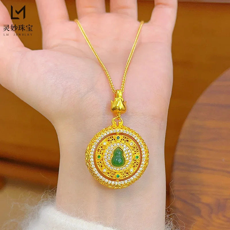Women's 24K Gold Rotatable Hollow Pendant, AU999 | Distressed hollow-texture, rustic elegance for everyday grace.