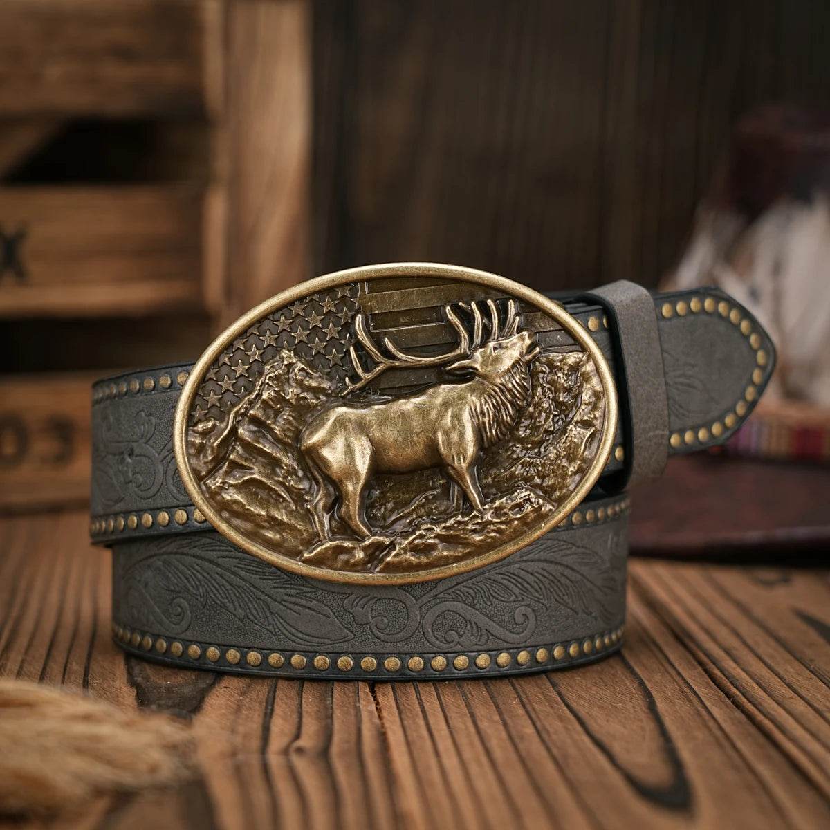Men - Women - Western Denim - pu leather - Belt - Vintage jeans with carved buckle belt