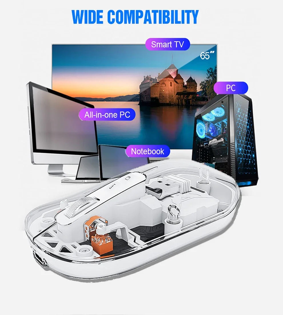 Foldable Keyboard and Mouse,Bluetooth5.1 Dual Modes Wirless Transparent Keyboard Rechargeable Full-Size Portable Travel Keyboard