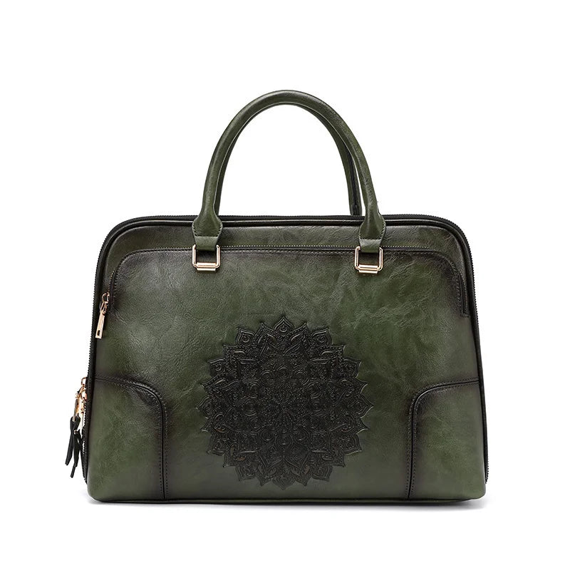 MOTAORA Genuine Leather Tote Bag for Women Embossed Cowhide Work Laptop Computer Bag Durable Office Handbag Stylish Purse