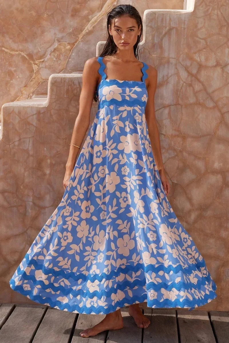 EuroWave Eleganza Dress – Summer 2025 A-Line Printed Maxi