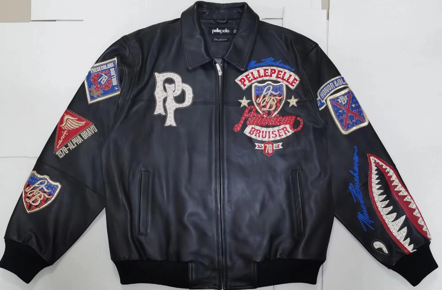 US size men's Hip Hop Sheep skin Varsity Jacket Embroidered Diamond Classic Casual Sport genuine leather Coat tops