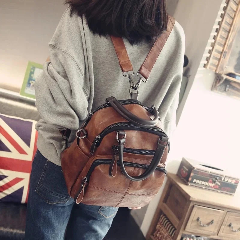 MOTAORA 2025 New Women Handbag Multifunction Leather Flap Bag Ladies Vintage Casual Backpack For Women Small Shoulder Bag Female