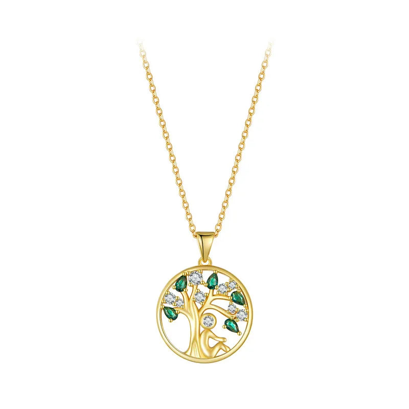 BAMOER 925 Sterling Silver Tree of Life Necklace for Women, 14K Gold Plated Lucky Tree Pendant Necklaces Jewelry for Girlfriend