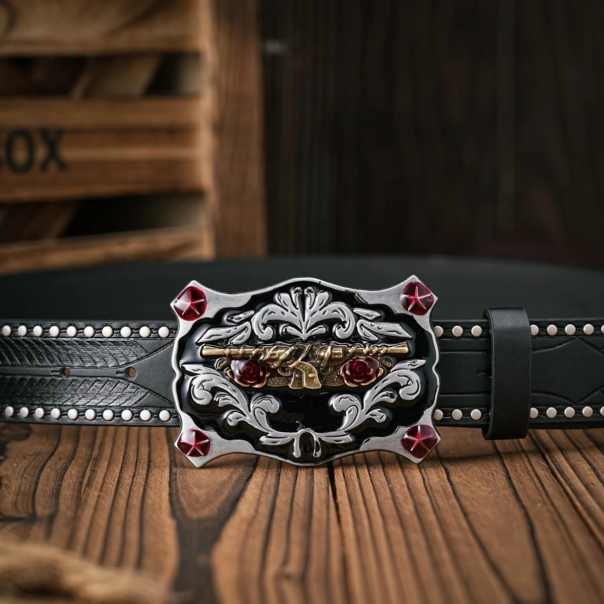 Men - Women - Western Denim - pu leather - Belt - Vintage jeans with floral carved buckle belt