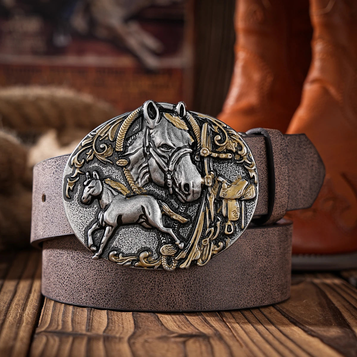A Western-style PU material belt for both men and women, a casual, retro and classic personalized belt