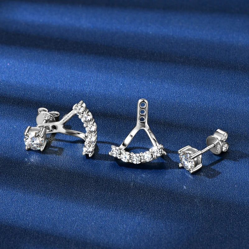 Lnngy 5mm 0.5ct Round Cut Moissanite Earring for Women 925 Sterling Silver Stud Earrings Front And Back Ear Jacket Jewelry Gift