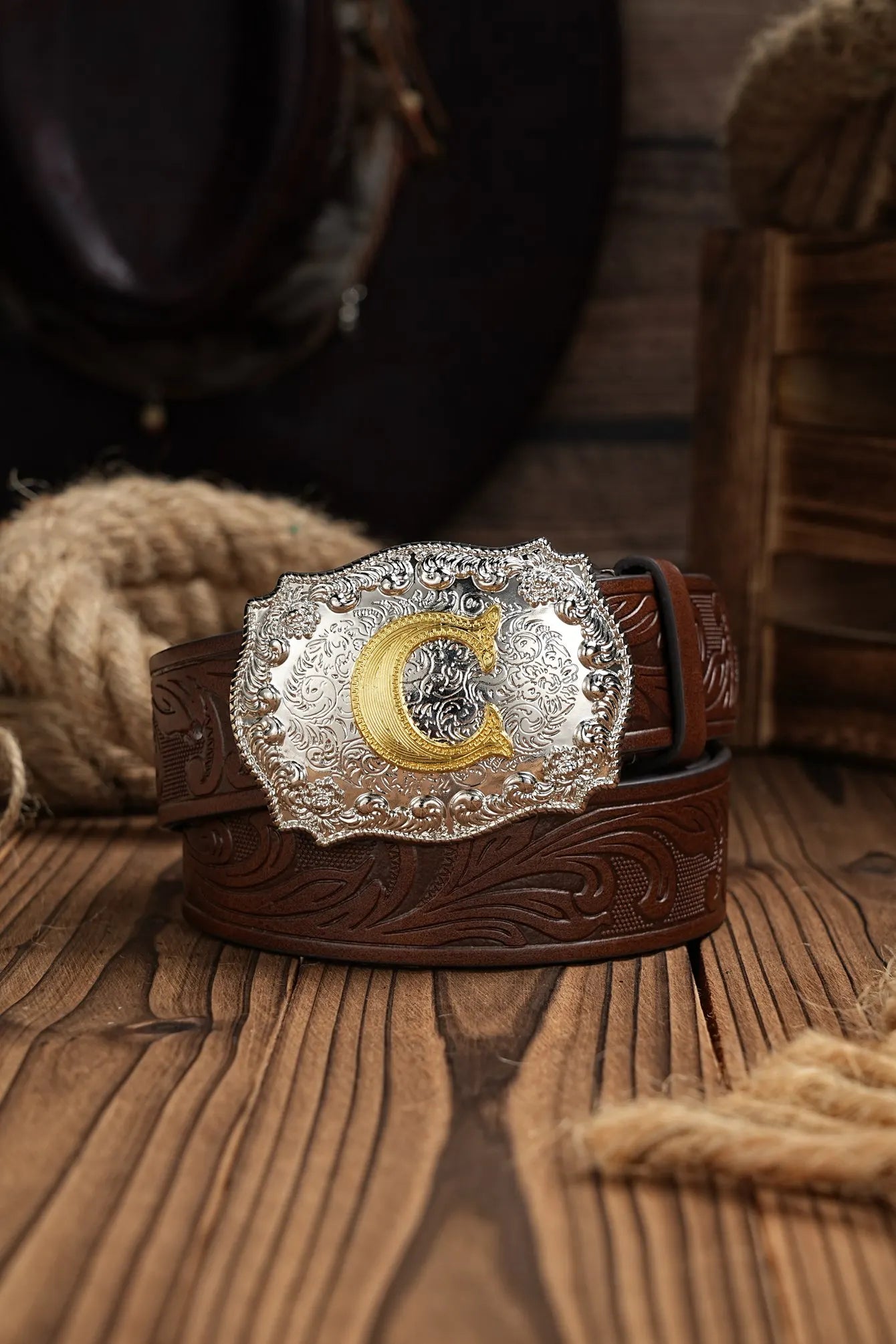 Western Cowboy PU Leather Belt - Men Waist Strap Bull Decoration Floral Engraved for Jeans