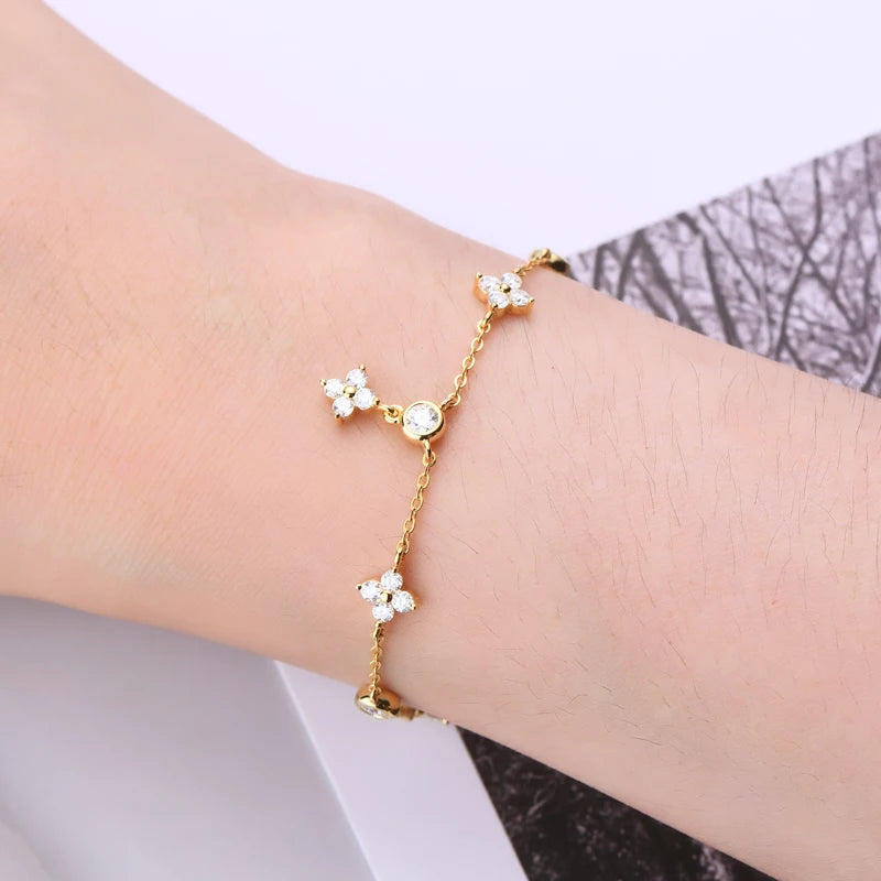 Lnngy Moissanite Necklace Bracelet Earring 925 Sterling Silver Four Leaf Flower Pendant Moissanites Jewelry Set For Wedding Gift